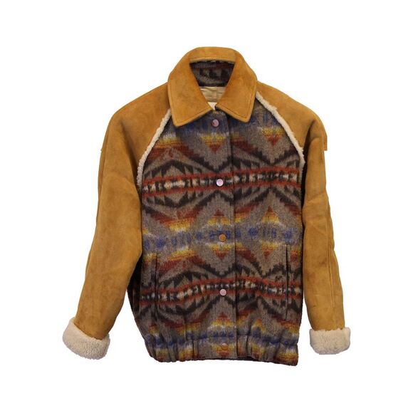 Sandro Paris Johnson Jacquard Coat in Multicolor Wool & Sheepskin